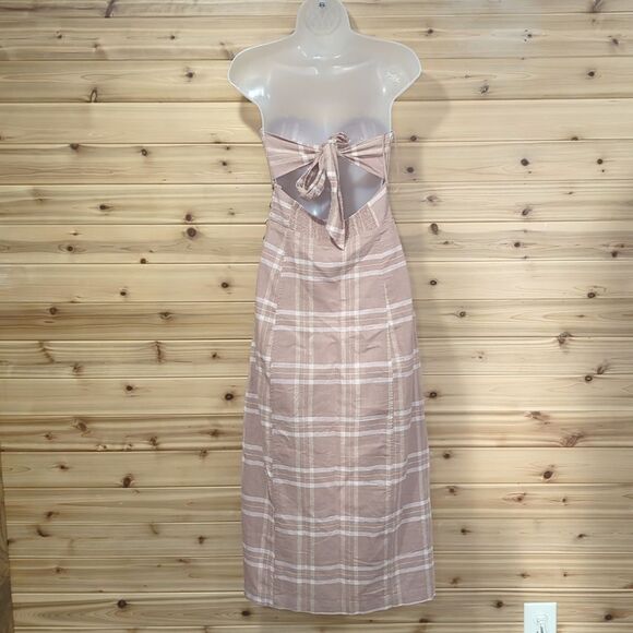 Free People Dress Womens Small Beige Life Like This Linen Strapless Midi Dress - Picture 6 of 11
